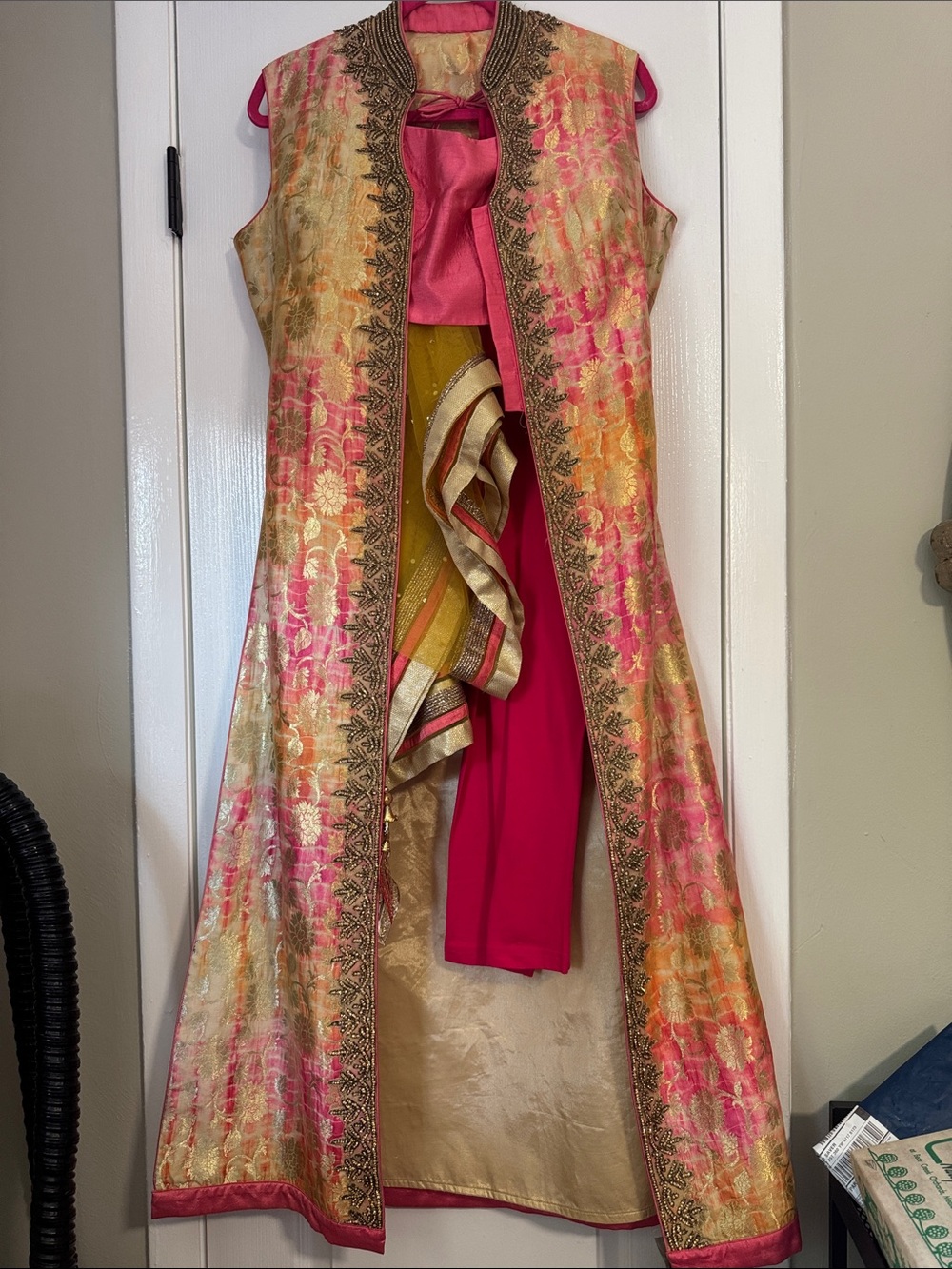 NWOT Indian Wedding Lehenga Set |Pink, Gold & Mustard |Embroidered Jacket Style